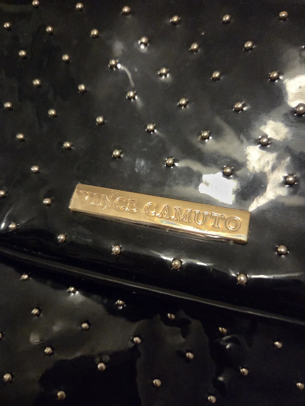 Vince Camuto Black Studded Patent Makeup Bag